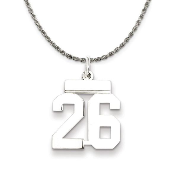 Sterling Silver Athletic Lg Polished Number 26 Necklace - 18 Inch
